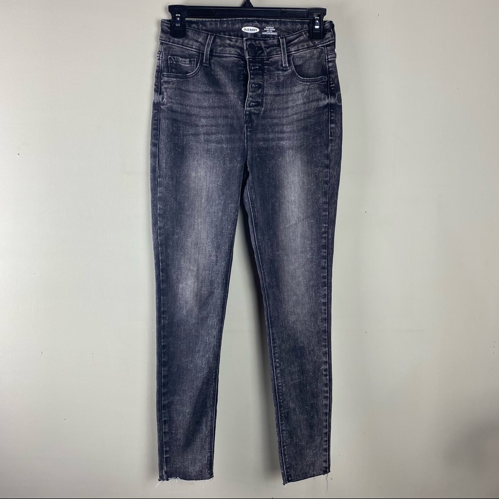 Old Navy: Rockstar Super Skinny High Rise Button Fly Washed Black Denim Jeans 2‎